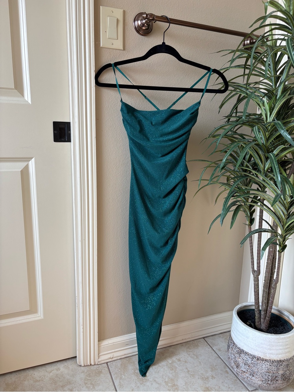 Teal Sparkle Ruched Bodycon Gown Windsor XS